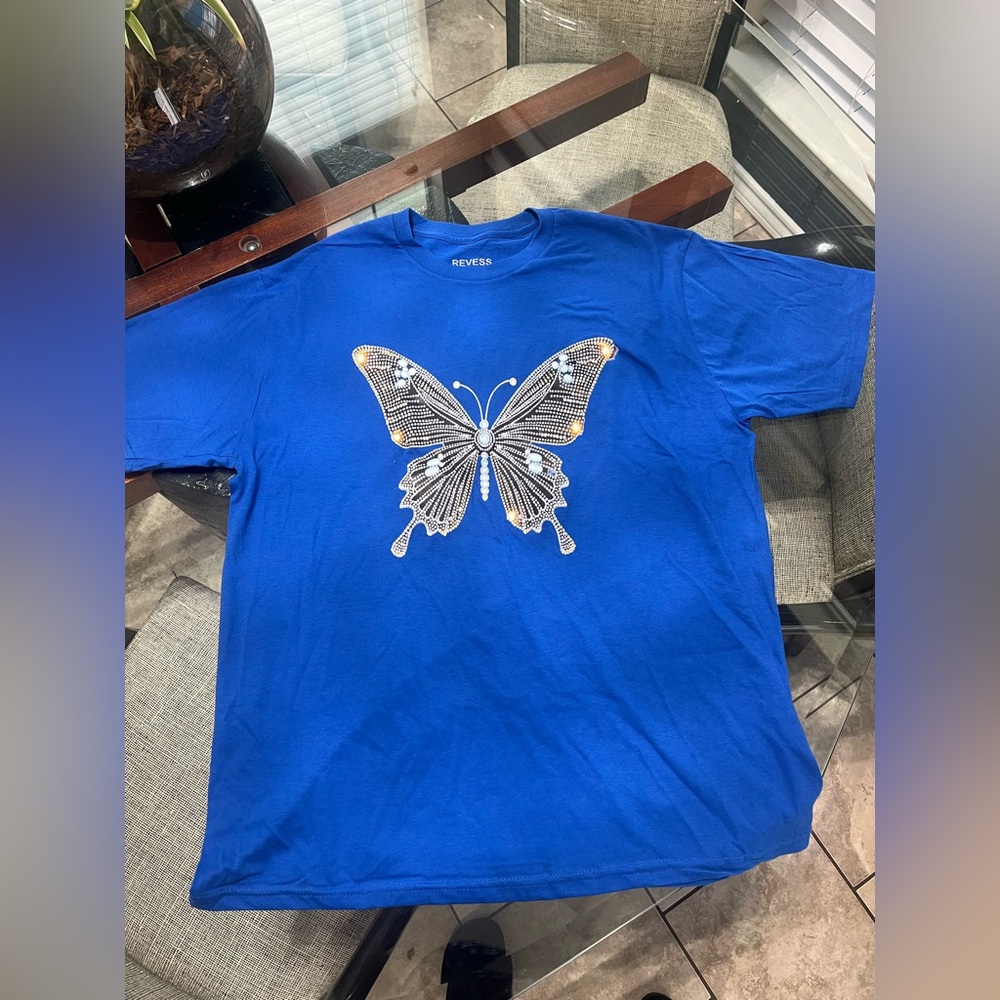 Blue T-Shirt with Butterfly Design